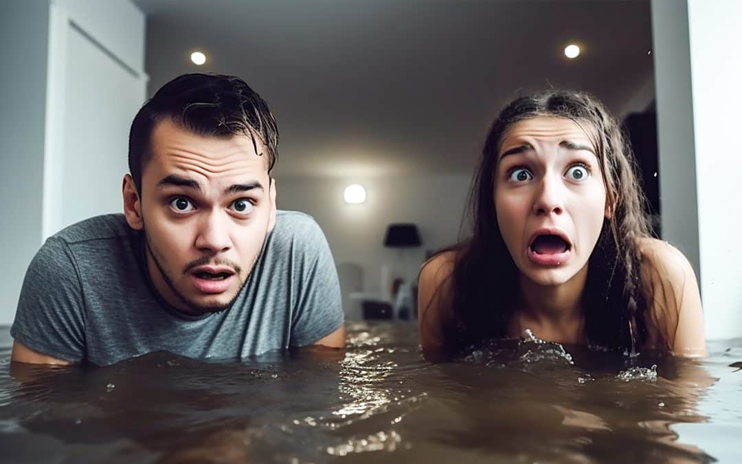 Upset couple in elbow high water